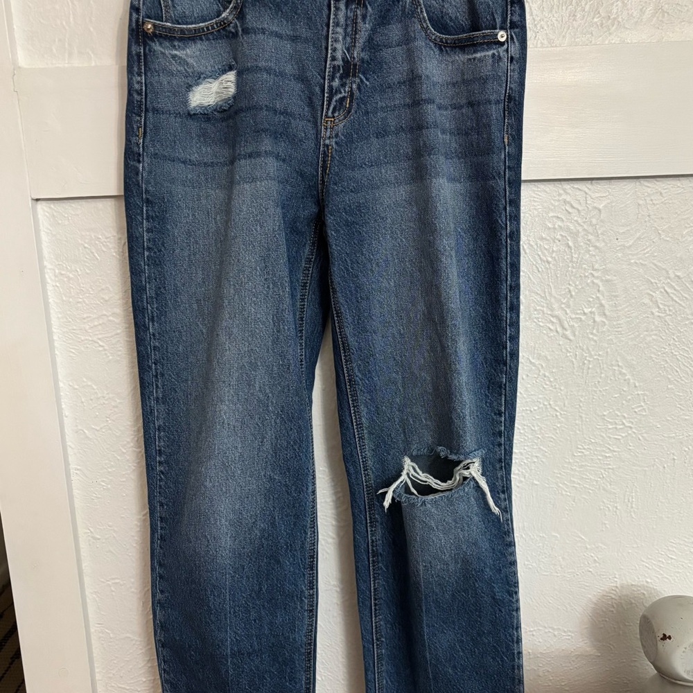 Sneak Peek Blue Flare Wide Leg Jeans with Distressing